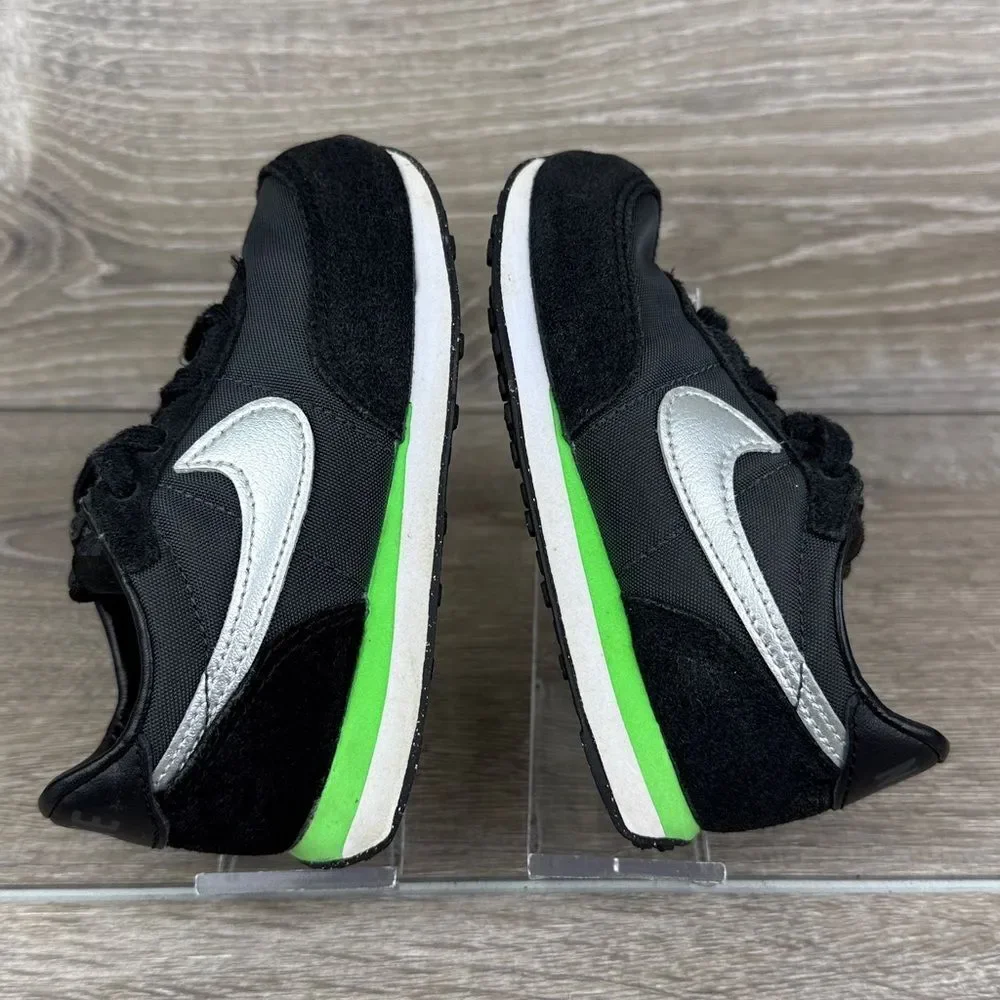 Nike Waffle Trainer 2 Toddler Boy Sz 8 Black Silver Green Low Lace Up Sneakers